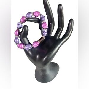 Handmade Cool 2 Toned Stretchy Purple Skull w/Silver Accent’s & Stone Bracelet